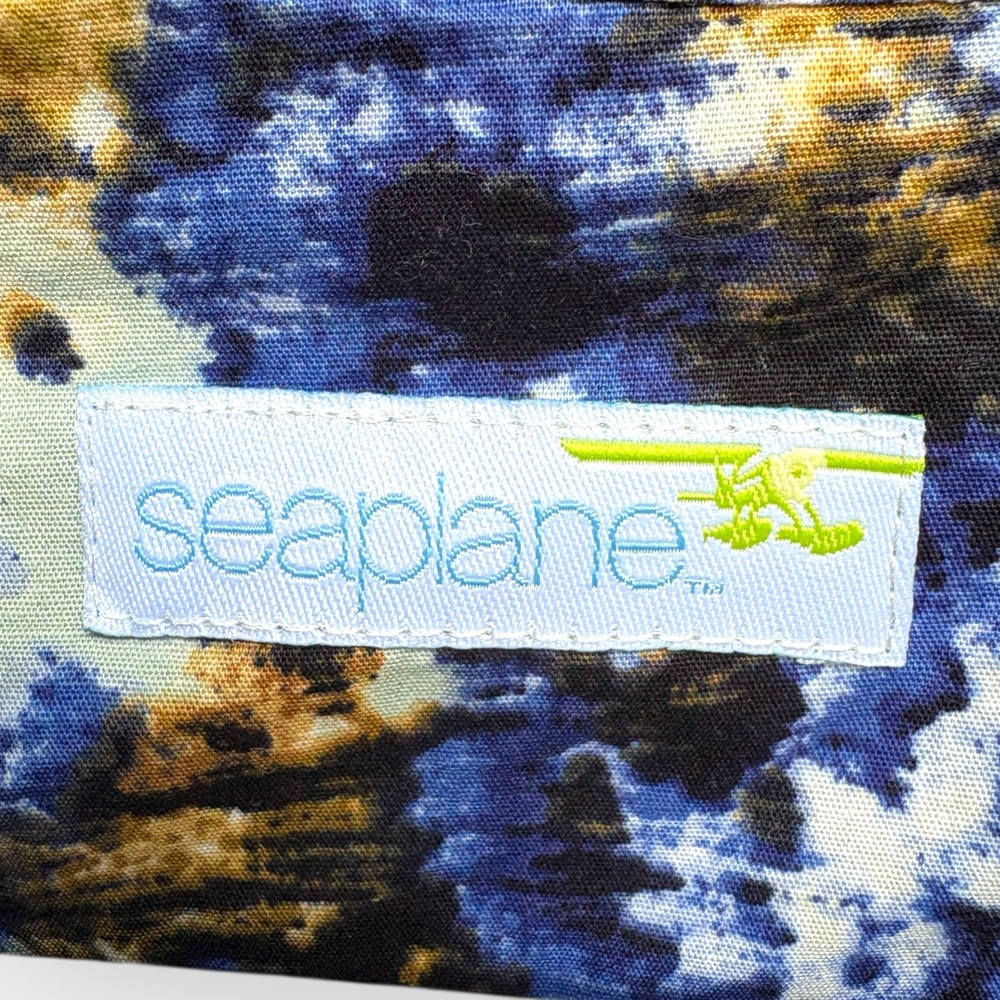 Seaplane Blue and Brown Abstract Floral Tropical Casual Button Down Shirt L - Picture 4 of 6